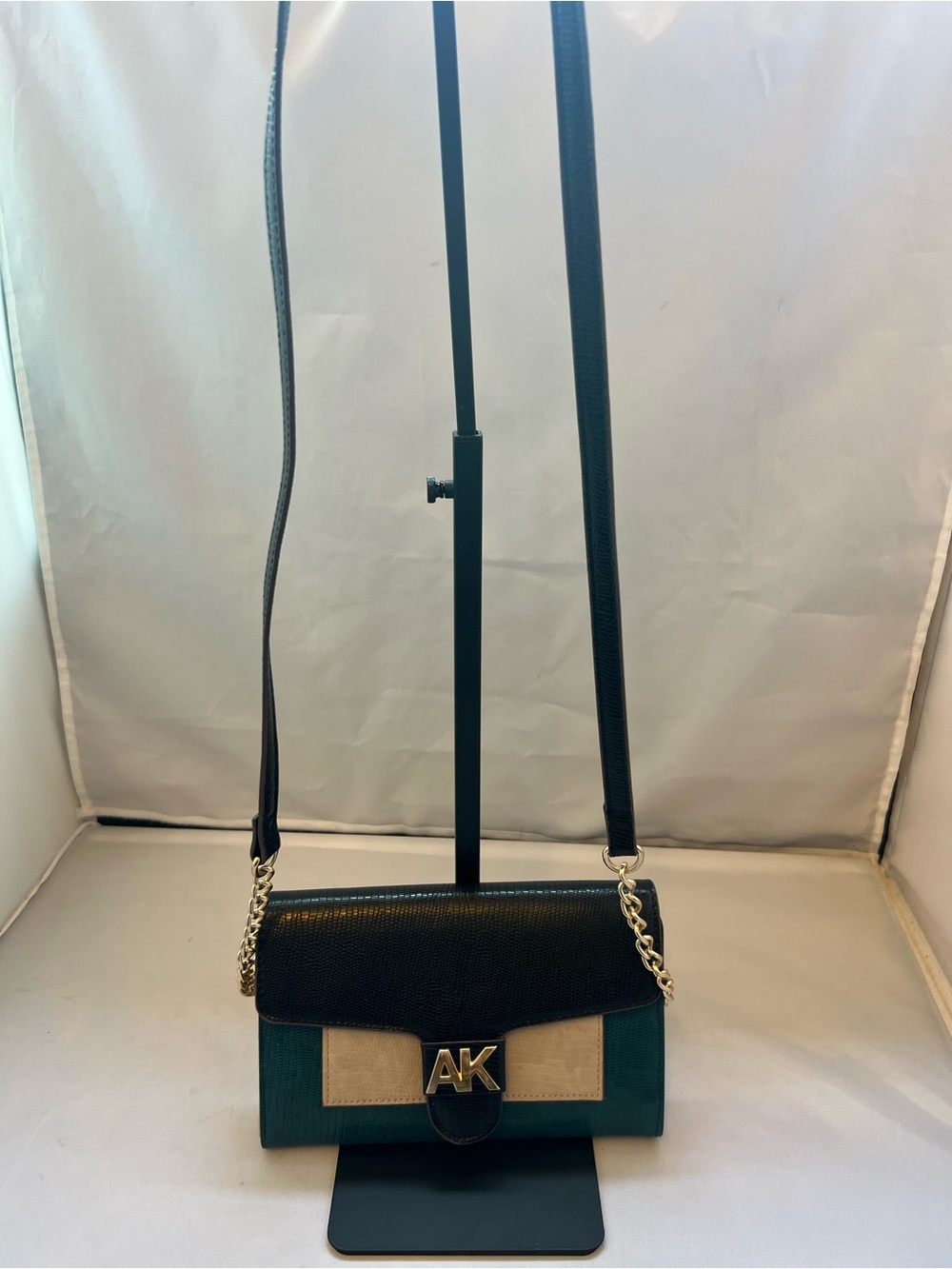Anne Klein Teal, Black & Cream Crossbody with Gold AK Emblem
